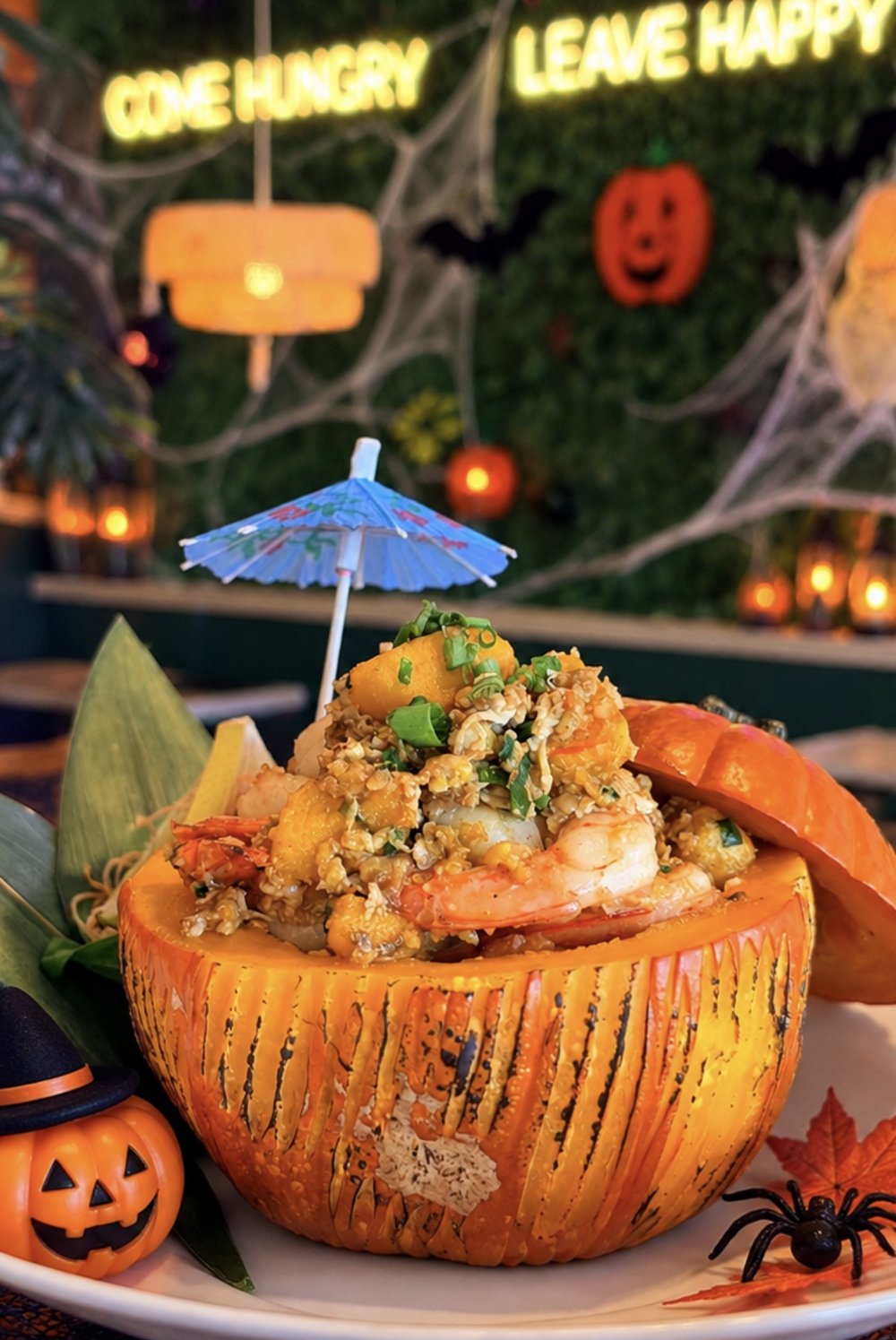 Pumpkin dish served in a real pumpkin